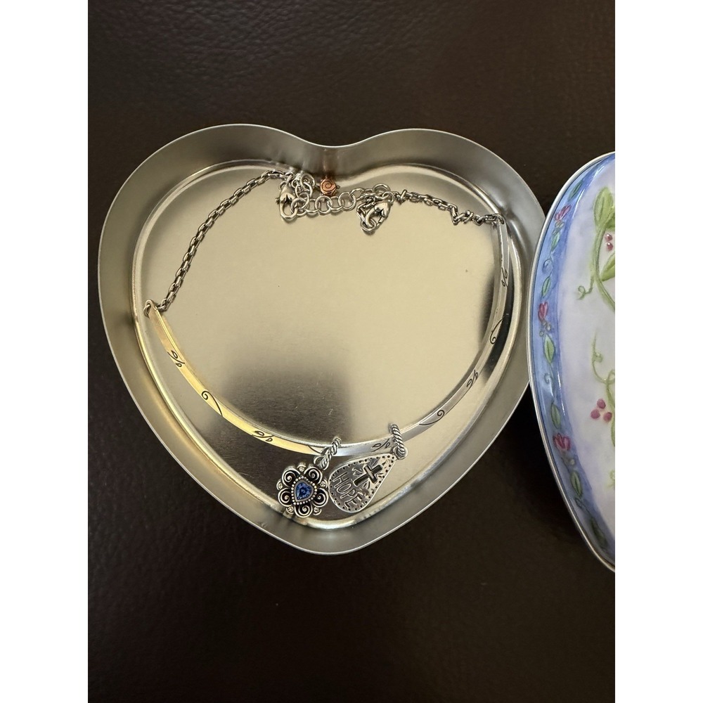 Brighton Monogram Choker Necklace Hope Cross Azure Heart Charm Silver Tone - Picture 3 of 11